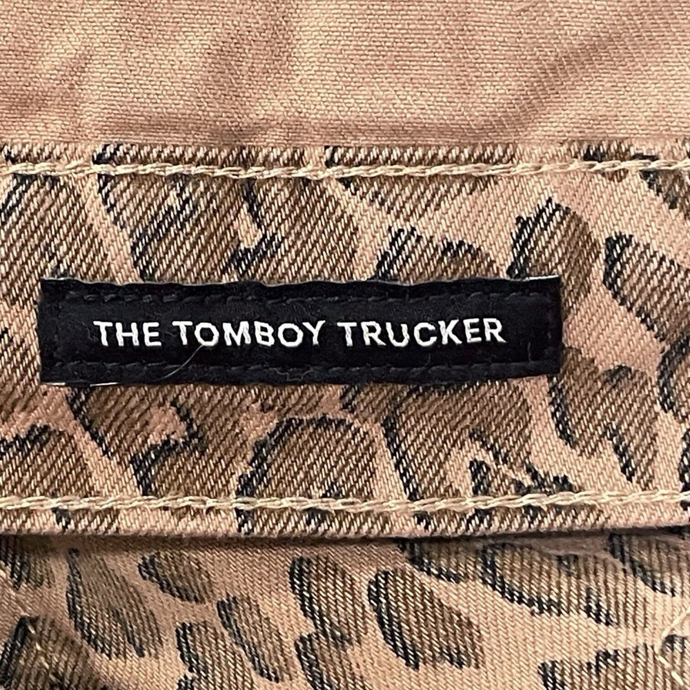 Lucky Brand Womens XS Leopard Denim Jacket The Tomboy Trucker Animal Print Brown - Picture 15 of 16